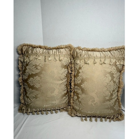 Croscill Other - Croscill Home Damask Throw Pillows Gold Champagne Tassel Fringe Set of 2